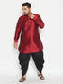 Vastramay Men's Plus Size Maroon Silk Blend Curved Kurta Dhoti Set